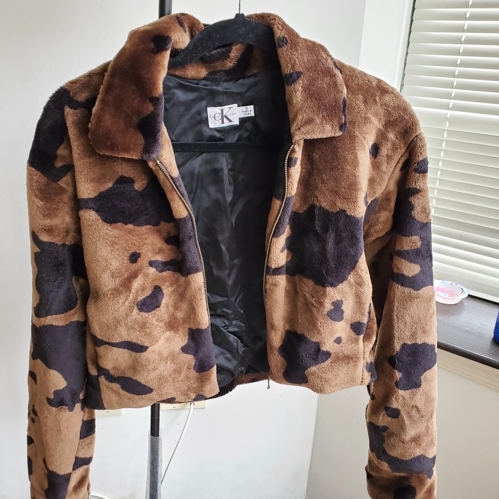 Clavin Klein Animal Print Crop Jacket Small